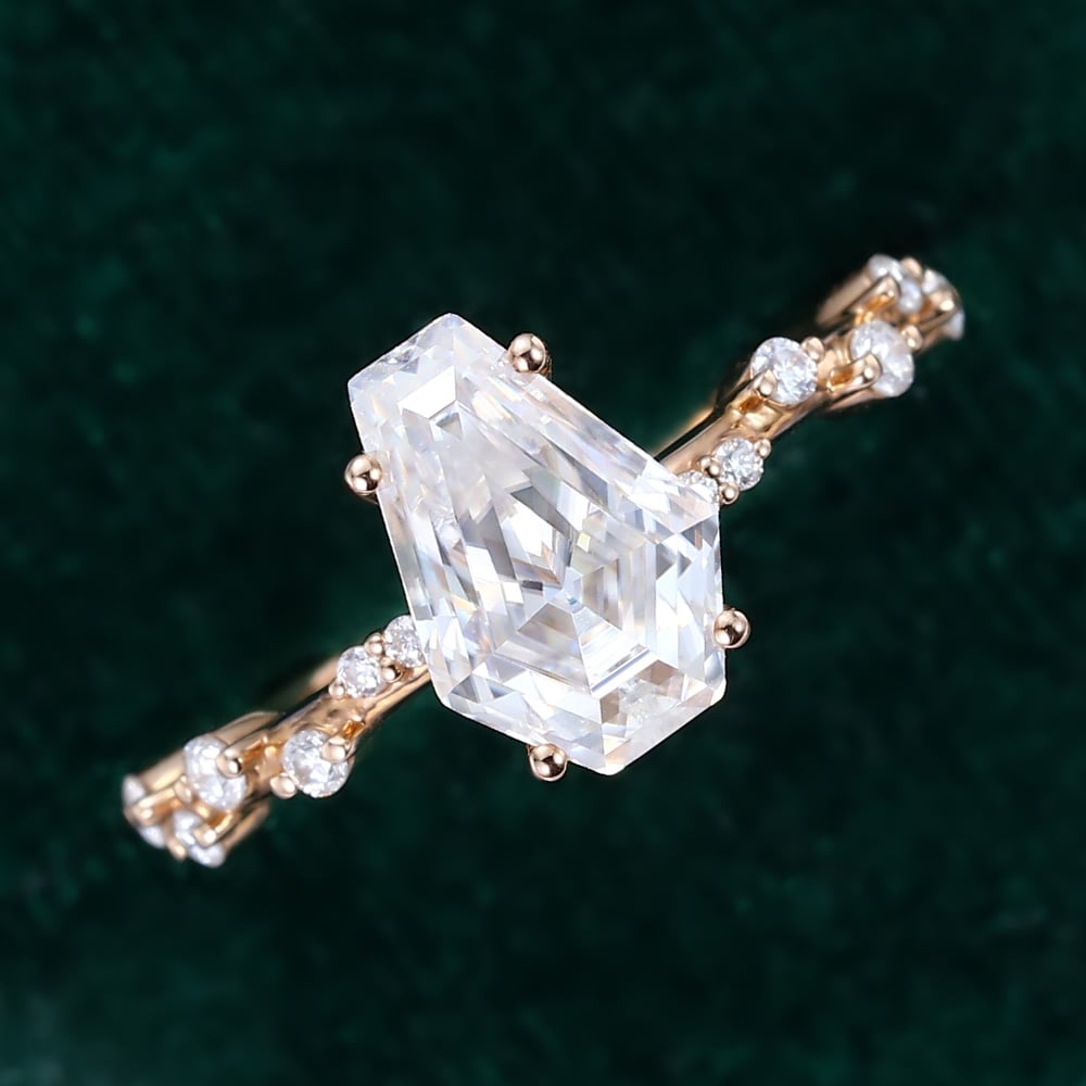 Coffin Shaped Moissanite Engagement Ring with Unique Diamond