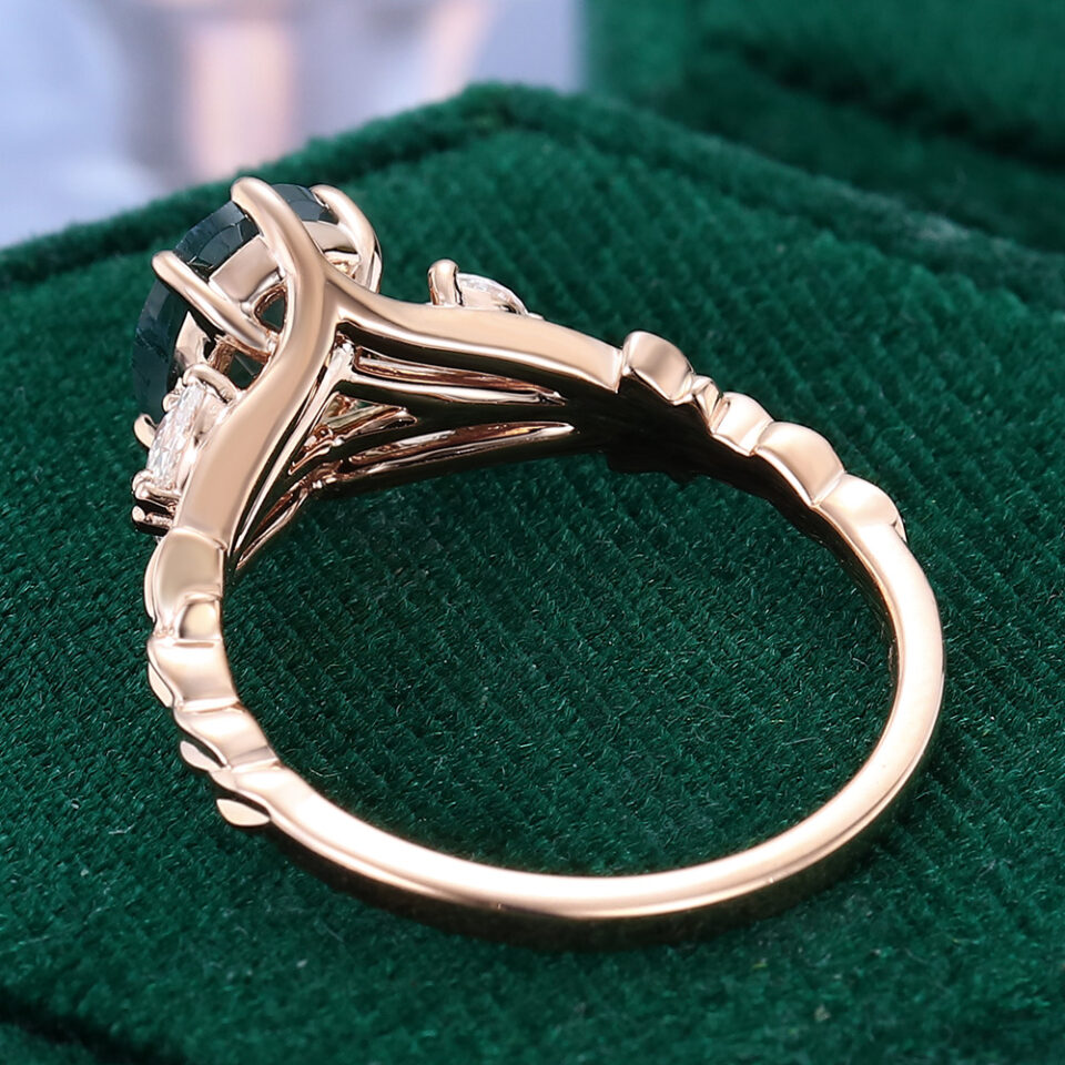 Floral Inspired Oval Cut Moss Agate Engagement Ring With Tulip Accents (7)
