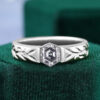 Hexagon Cut Gray Moissanite Leaf-Etched Gender Neutral Band Engagement Ring