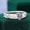 Hexagon Cut Gray Moissanite Leaf-Etched Gender Neutral Wedding Band (6)
