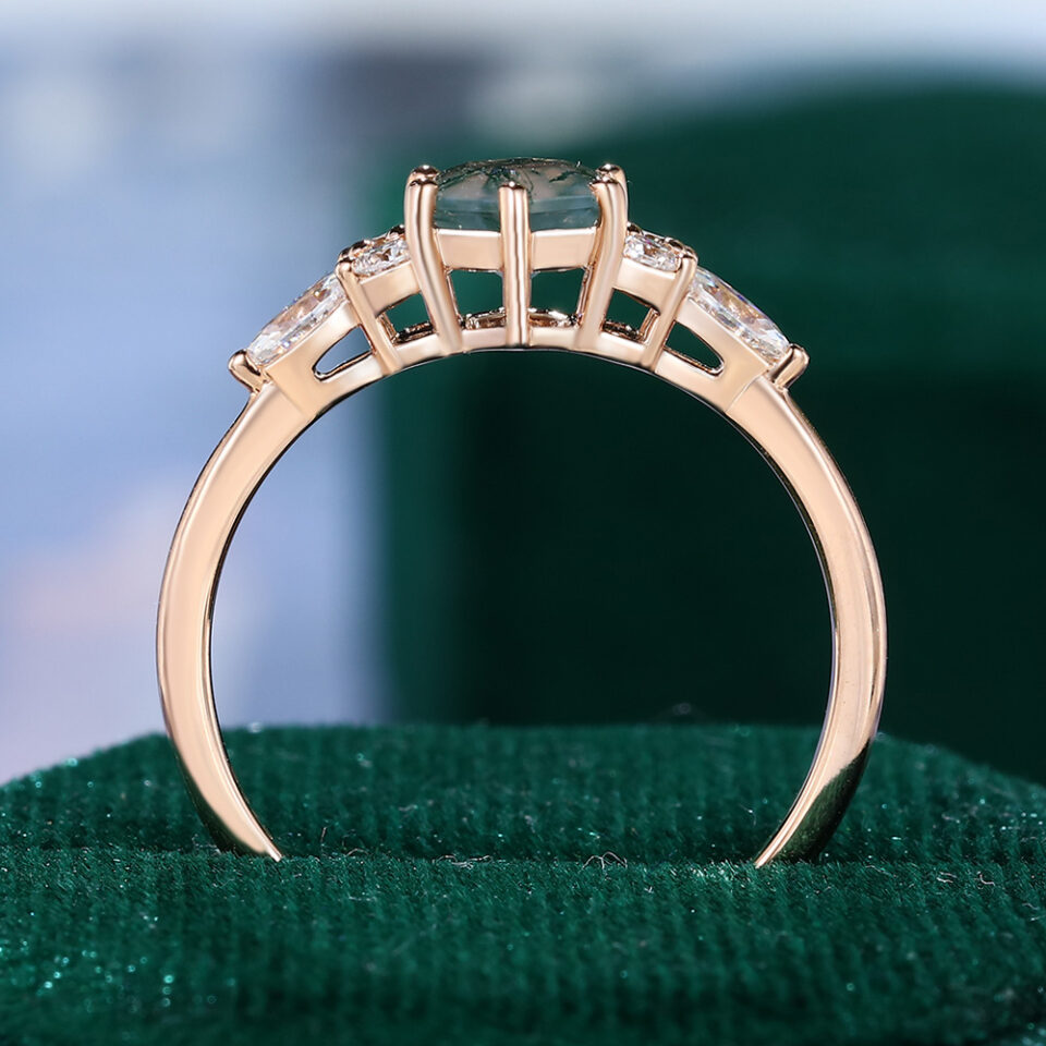 Hexagon Cut Moss Agate Engagement Ring With Moissanite Accents (5)