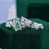 Kite Cut Moss Agate Bridal Ring Set Garden Themed Rose Accented Wedding Ring Set (1)
