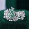 Kite Cut Moss Agate Bridal Ring Set Garden Themed Rose Accented Wedding Ring Set (2)