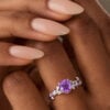 LeafLace Round Cut Amethyst Nature Inspired Engagement Ring For Her
