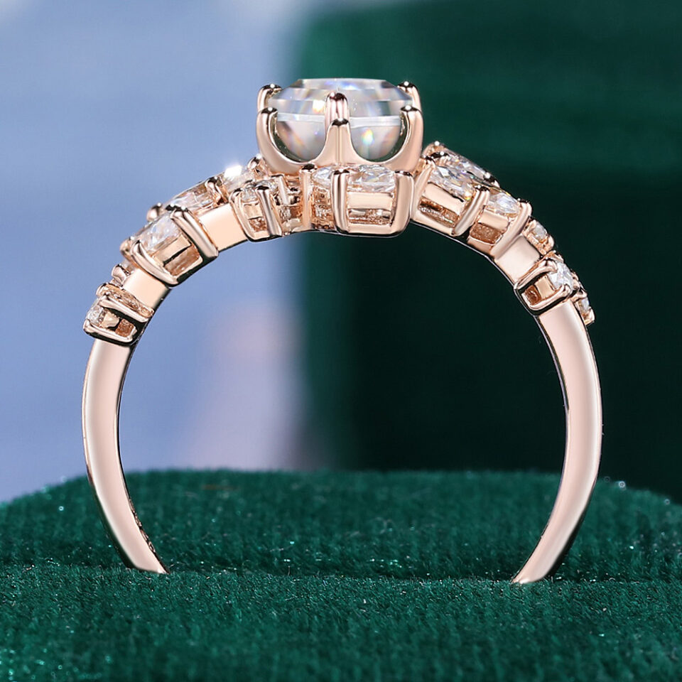 Long Hexagon Cut Moissanite Engagement Ring With Unique Bypass Shank (2)