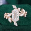 TwigLine | Long Hexagon Cut Moissanite Engagement Ring With Unique Bypass Shank
