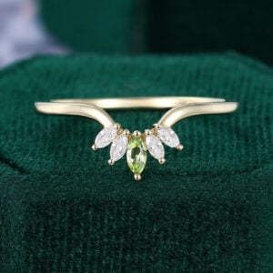 Marquise Cut Peridot & Moissanite Curved Wedding Band Stacking Anniversary Ring