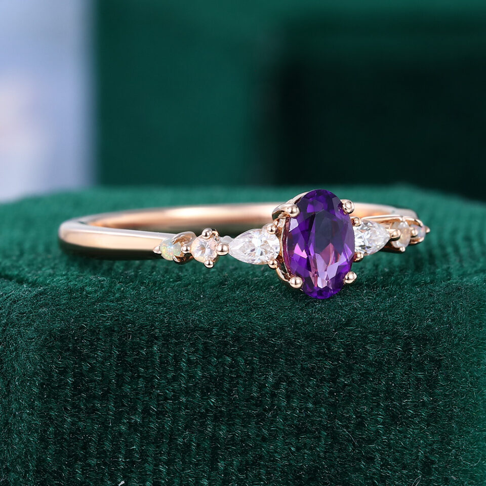Oval Cut Amethyst Dainty Engagement Ring Unique Promise Ring (2)