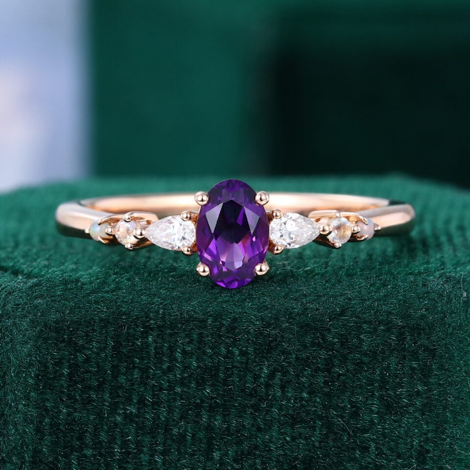 Asteria | Oval Cut Amethyst Dainty Engagement Ring Unique Promise Ring