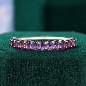 Oval Cut Amethyst Wedding Band Half Eternity Stacking Ring