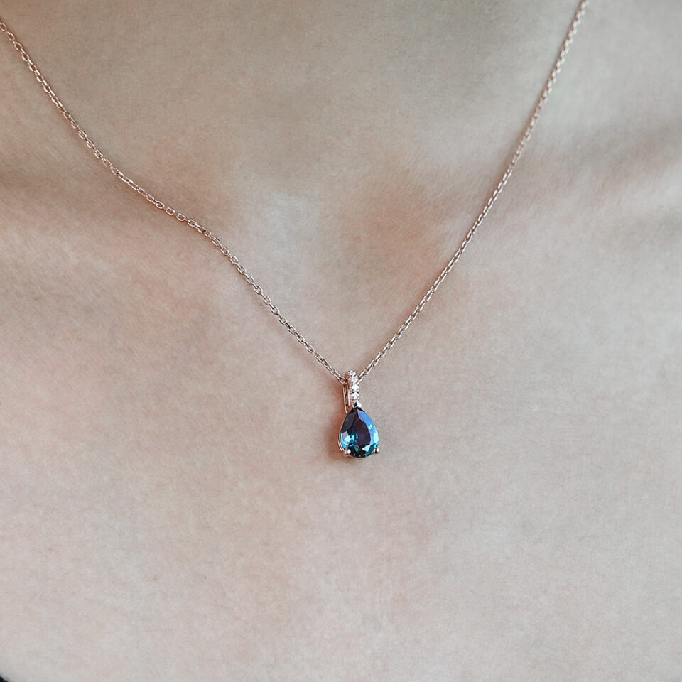 Pear Cut Alexandrite Pendant Necklace With Diamond Accents (1)