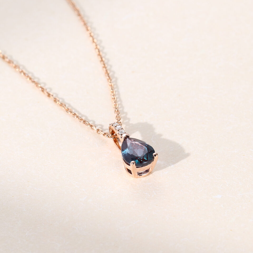Pear Cut Alexandrite Pendant Necklace With Diamond Accents (2)