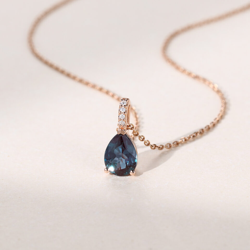 Pear Cut Alexandrite Pendant Necklace With Diamond Accents (4)