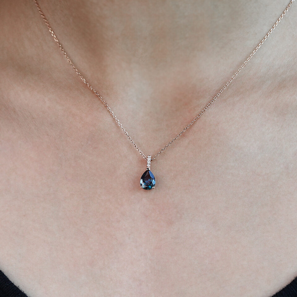 Pear Cut Alexandrite Pendant Necklace With Diamond Accents (5)