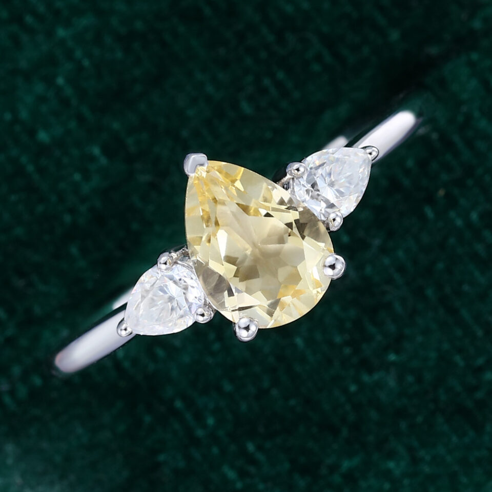 Pear Cut Citrine Engagement Ring Three Stone Promise Ring (2)