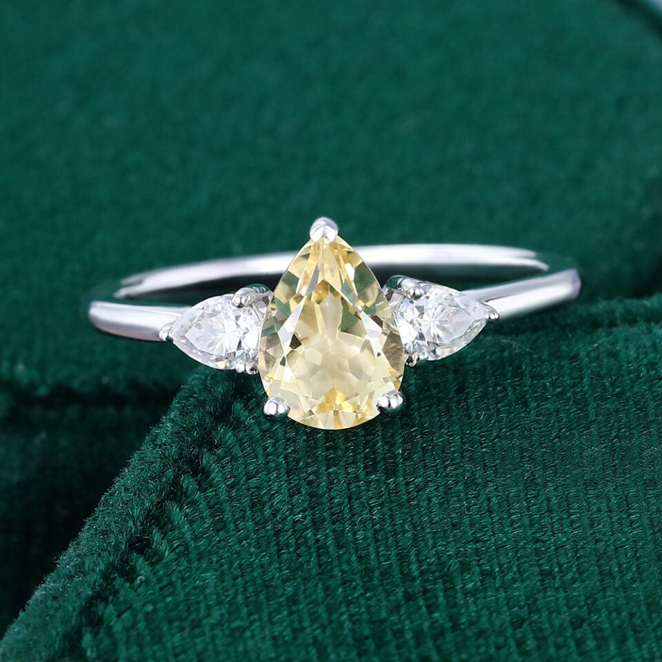 Pear Cut Citrine Engagement Ring Three Stone Promise Ring (7)