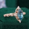 Step Marquise Cut Lab Teal Sapphire Engagement Ring With Vintage Milgrain Band (8)