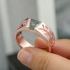 Trapezoid Moss Agate Leaf-Etched Gender Neutral Wedding Band 1