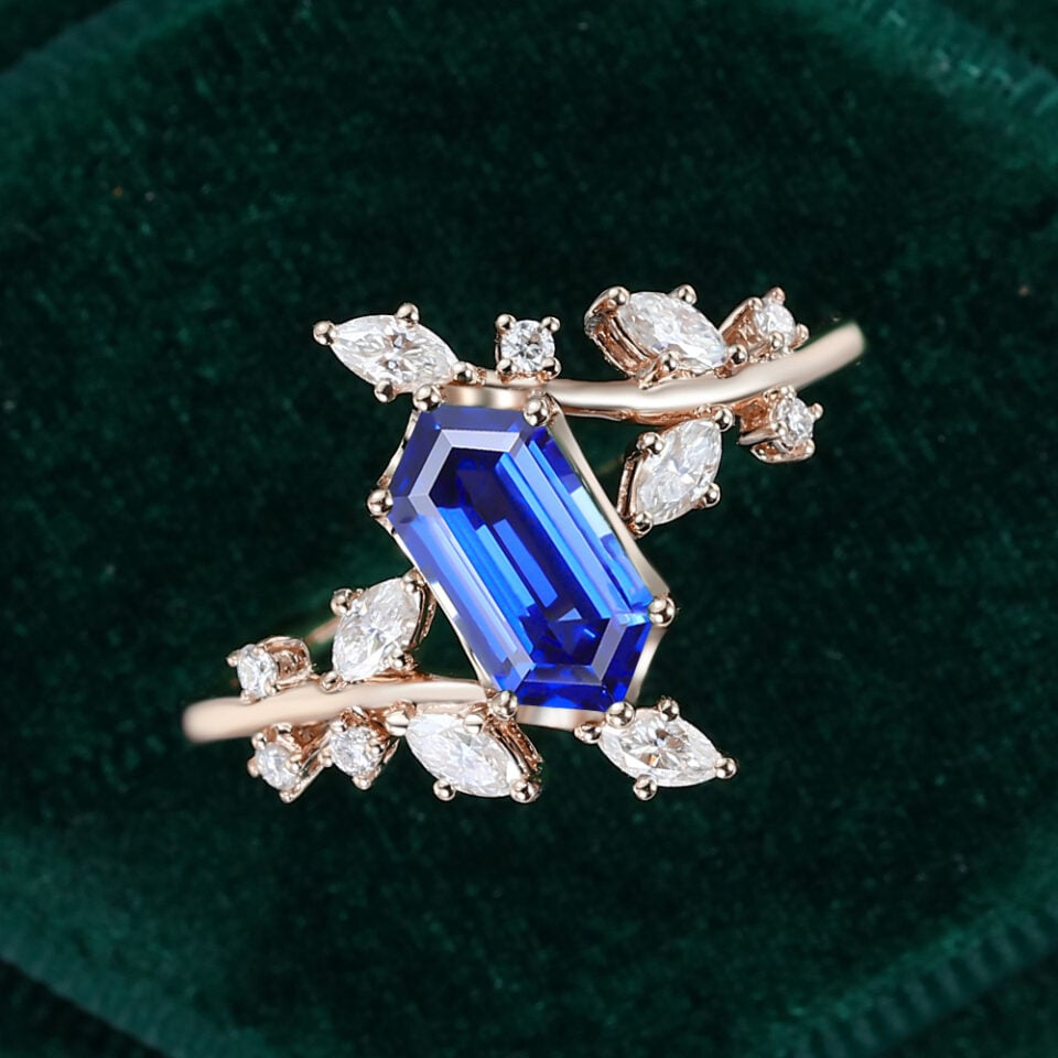 TwigLine Long Hexagon Cut Sapphire Engagement Ring With Unique Bypass Shank (11)