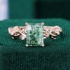 Unique Emerald Cut Moss Agate Leafy Engagement Ring (2)
