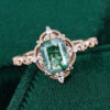 Vintage Emerald Cut Moss Agate Engagement Ring With Milgrain Accents (7)