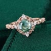 Vintage Inspired Round Cut Moss Agate Engagement Ring With Milgrain Accents (7)