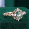 Vintage Inspired Round Cut Moss Agate Engagement Ring With Milgrain Accents (9)