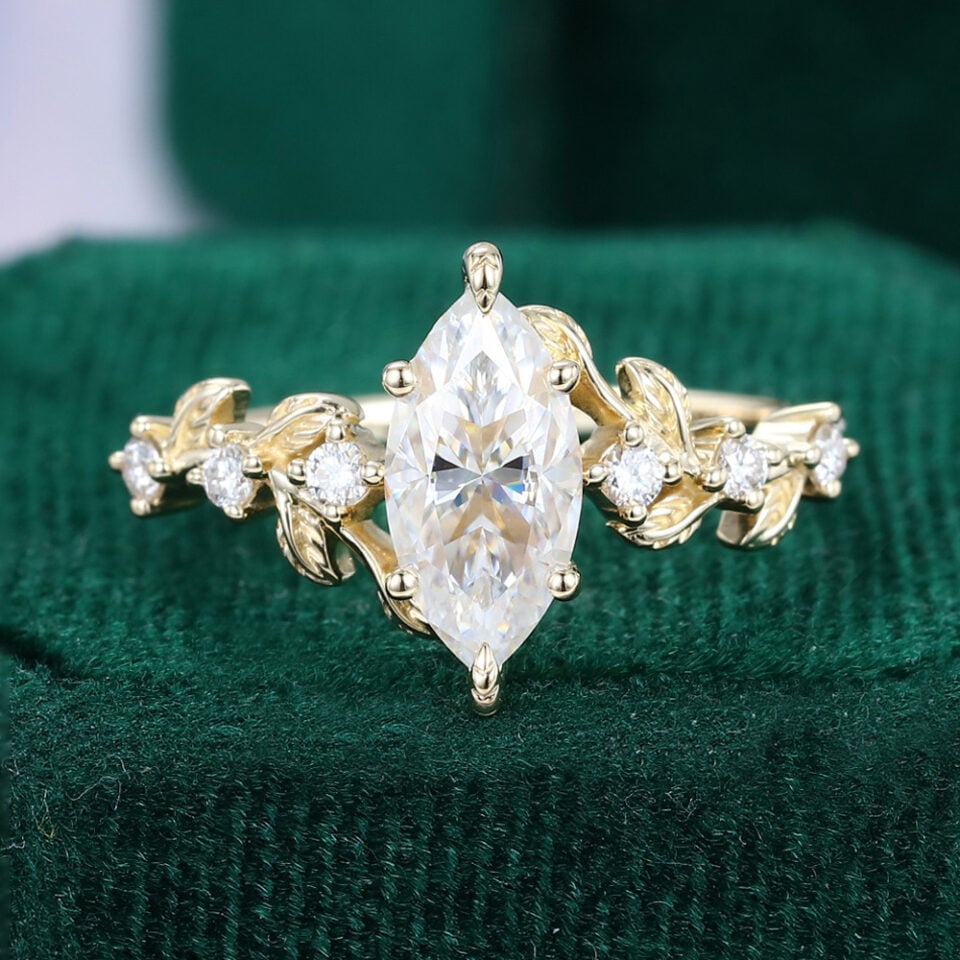 1CT Marquise Cut Moissanite Engagement Ring Nature Themed Forest Ring