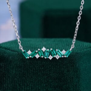 Baguette Cut Lab Emerald Bar Necklace