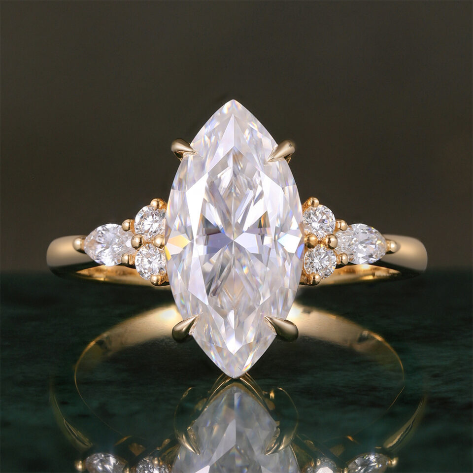 3CT Marquise Cut Moissanite Engagement Ring
