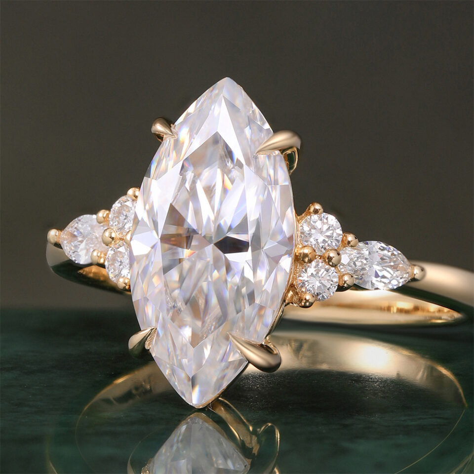 3CT Marquise Cut Moissanite Engagement Ring