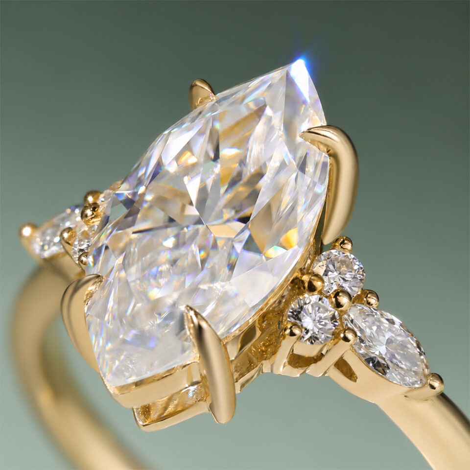 3CT Marquise Cut Moissanite Engagement Ring