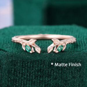 Emerald Open Curved Wedding Band Nature Inspired Vine Ring
