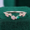 Floral Inspired Emerald & Pink Sapphire Curved Wedding Band