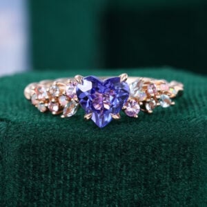 Heart Shaped Tanzanite Cluster Engagement Ring with Twisted Band