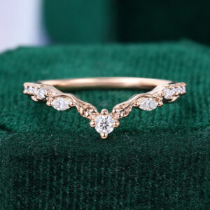 Leaf Inspired Moissanite Curved Wedding Band Stacking Anniversary Ring