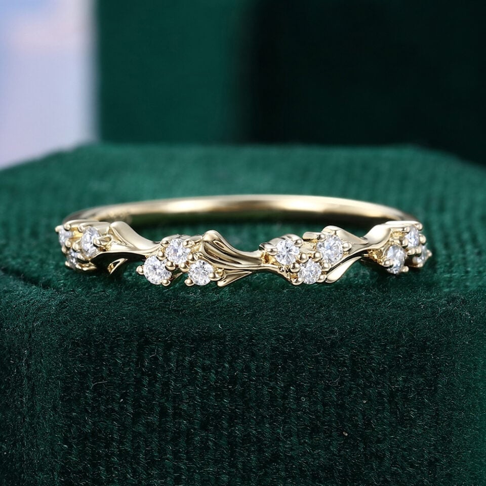 Nature Inspired  Moissanite Floral Vine Wedding Band Stacking Promise Ring