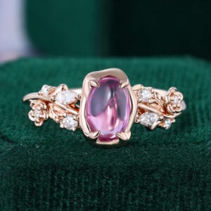Garden Themed Organic Shaped Pink Sapphire Ring