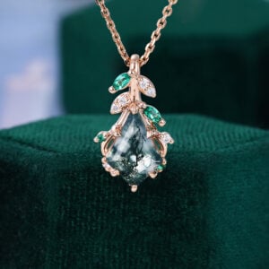 MollyjewelryUS Garden Themed Kite Cut Moss Agate Leaf Pendant Necklace Anniversary Gifts For Women