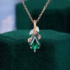 Kite Cut Emerald Leaf Pendant Necklace with Opal Accents Anniversary Gifts