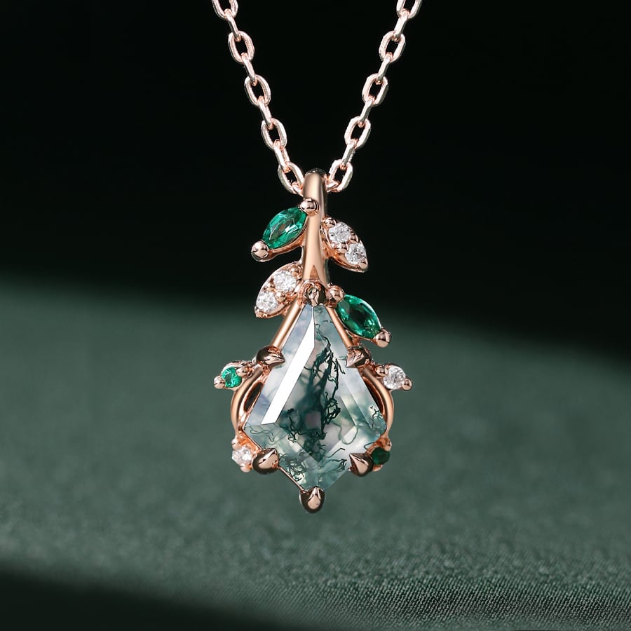 MollyjewelryUS Garden Themed Kite Cut Moss Agate Leaf Pendant Necklace Anniversary Gifts For Women
