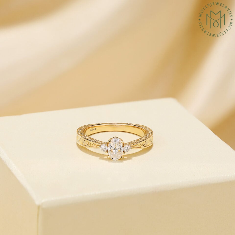 Yellow gold moissanite engagement ring