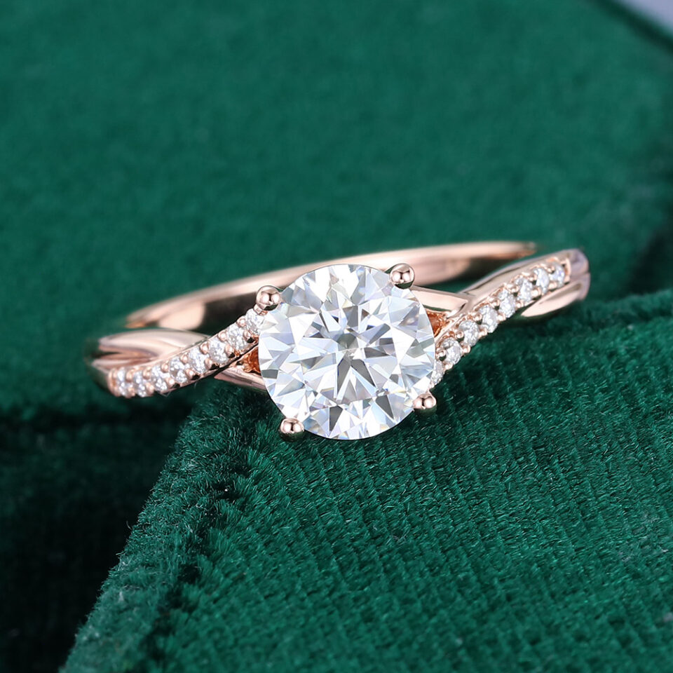 1CT Round Cut Moissanite Engagement Ring With Unique Pavé Braid Band (13)