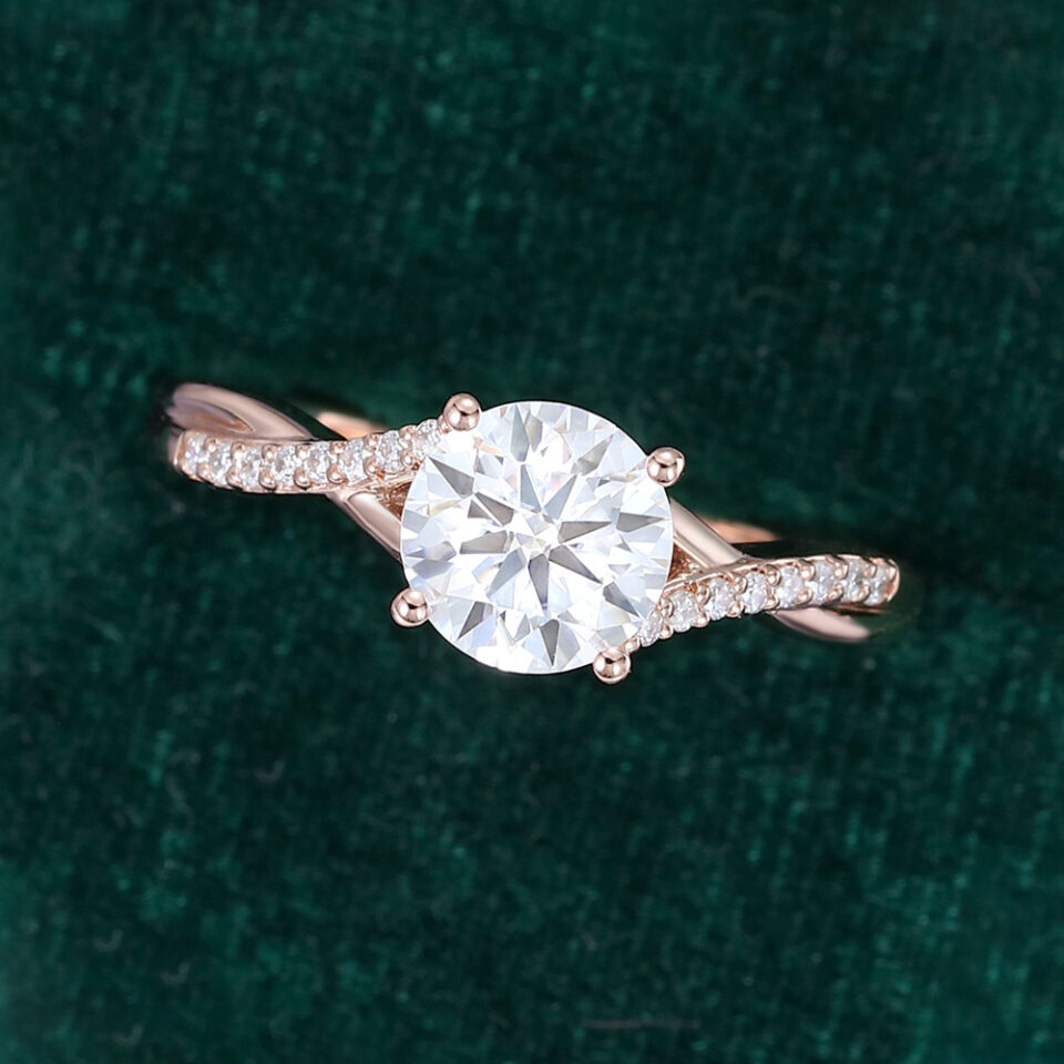 1CT Round Cut Moissanite Engagement Ring With Unique Pavé Braid Band (15)