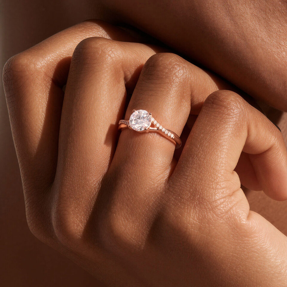1CT Round Cut Moissanite Engagement Ring With Unique Pavé Braid Band (2)