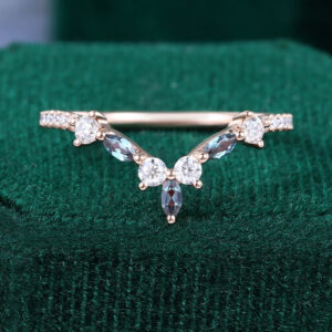 Alternating Moissanite & Alexandrite Curved Wedding Band Pavé Matching Ring