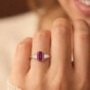 Art Deco Emerald Cut Raspberry Garnet Engagement Ring with Doule Claw Prong Setting
