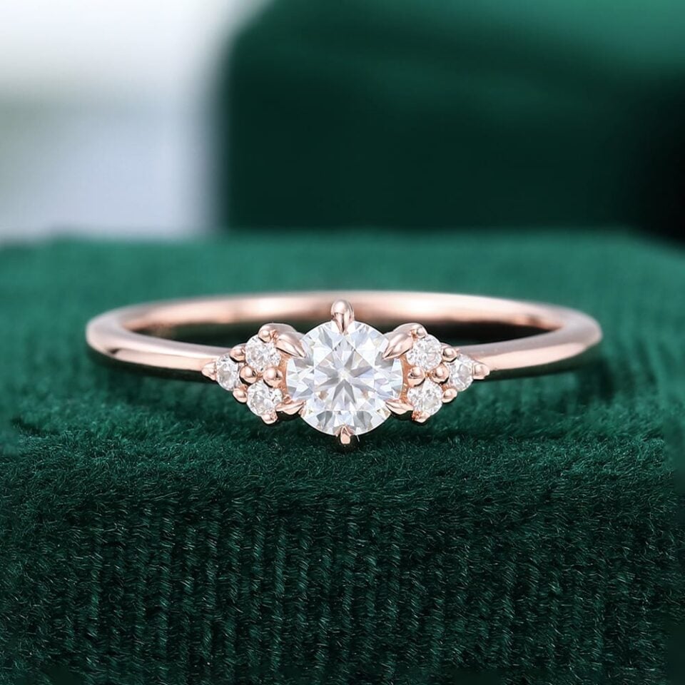 1/3 Carat Round Cut Moissanite Promise Ring Dainty Engagement Ring