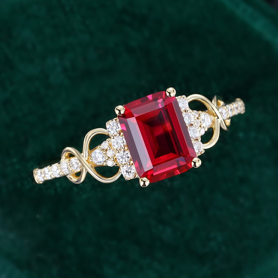 Emerald Cut Lab Ruby Infinity Pavé Engagement Ring (6)