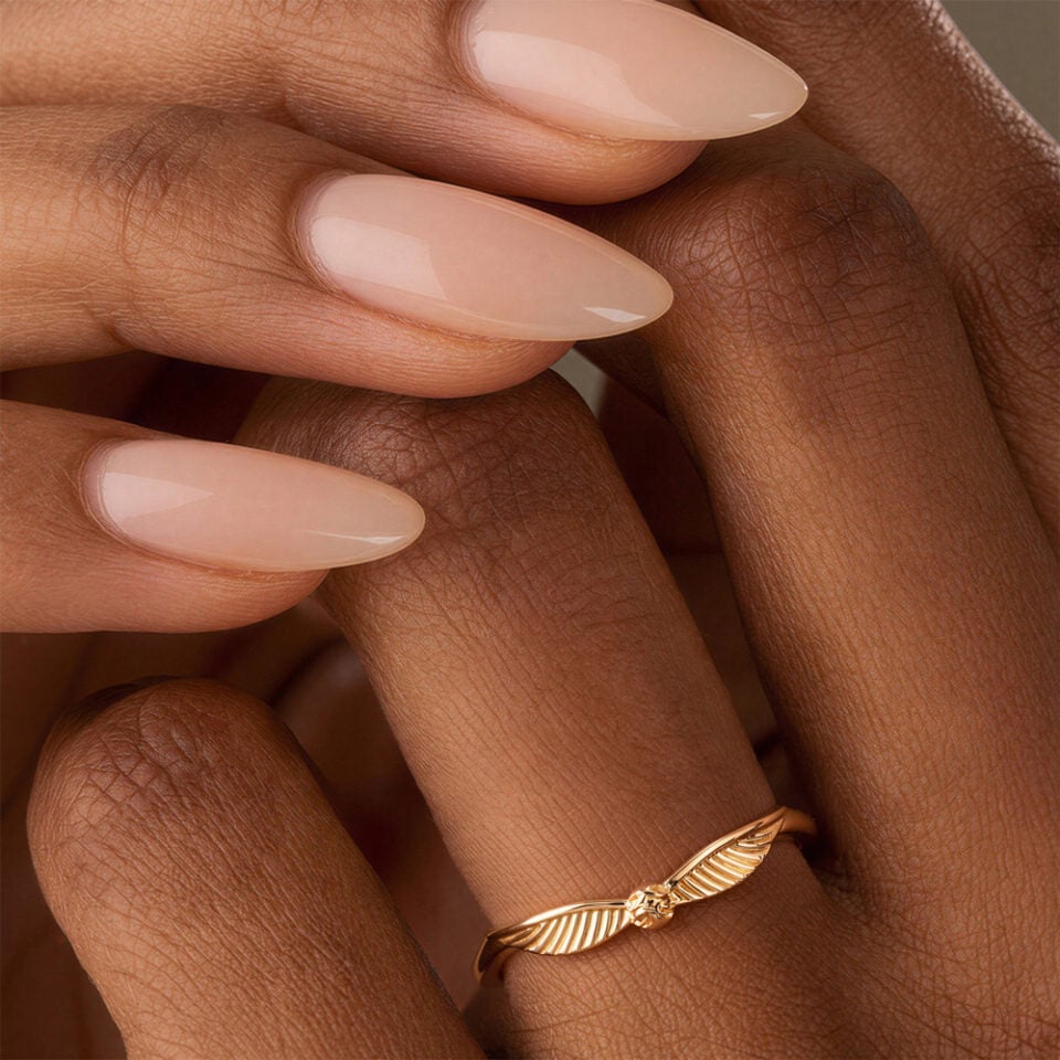 Golden Snitch Inspired Curved Wedding Band Winged Orb Ring with Hidden Gem Promise Ring Gift (1)
